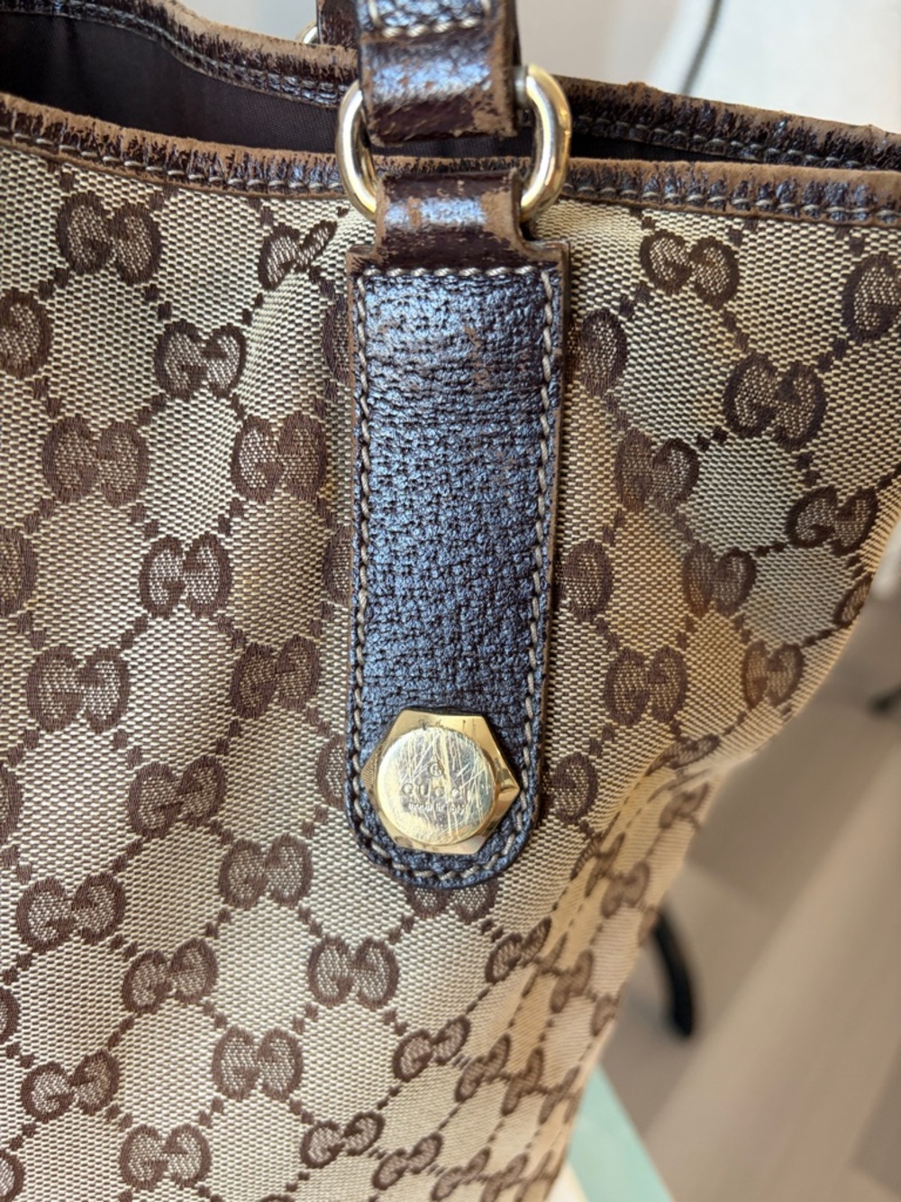👜 Gucci GG Monogram Charmy Tote Bag Canvas & Leather Trim in Brown & Tan ✨ - Picture 8 of 16